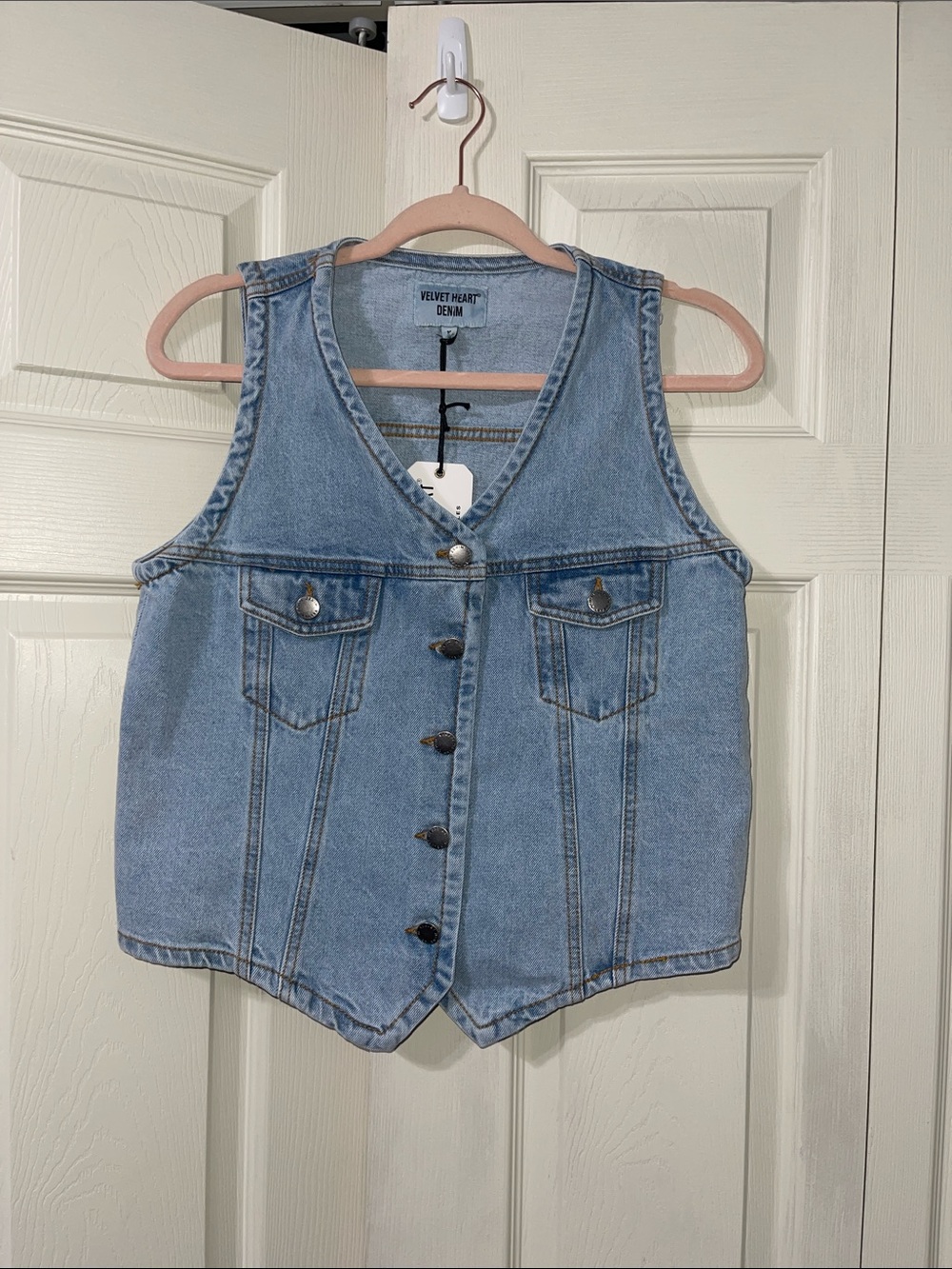 Velvet Heart Denim Light Wash Vest – women -Modern Boho Casual.  #0530
